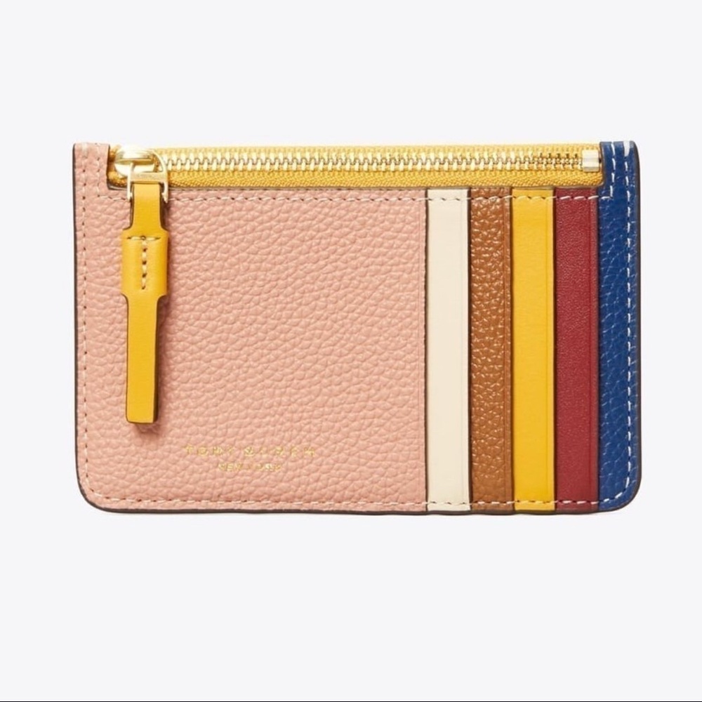 Like New Tory Burch Neutral Color Block Leather Robinson Wallet Card Case Holder